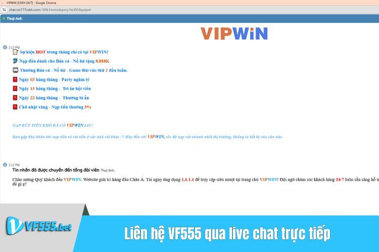 Liên hệ VF555 qua live chat trực tiếp